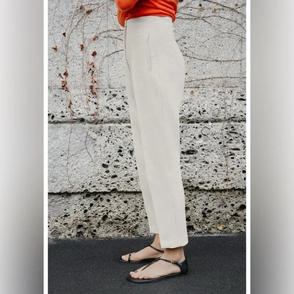 High-Waist Cream Tailored Pants - Picture 3 of 3